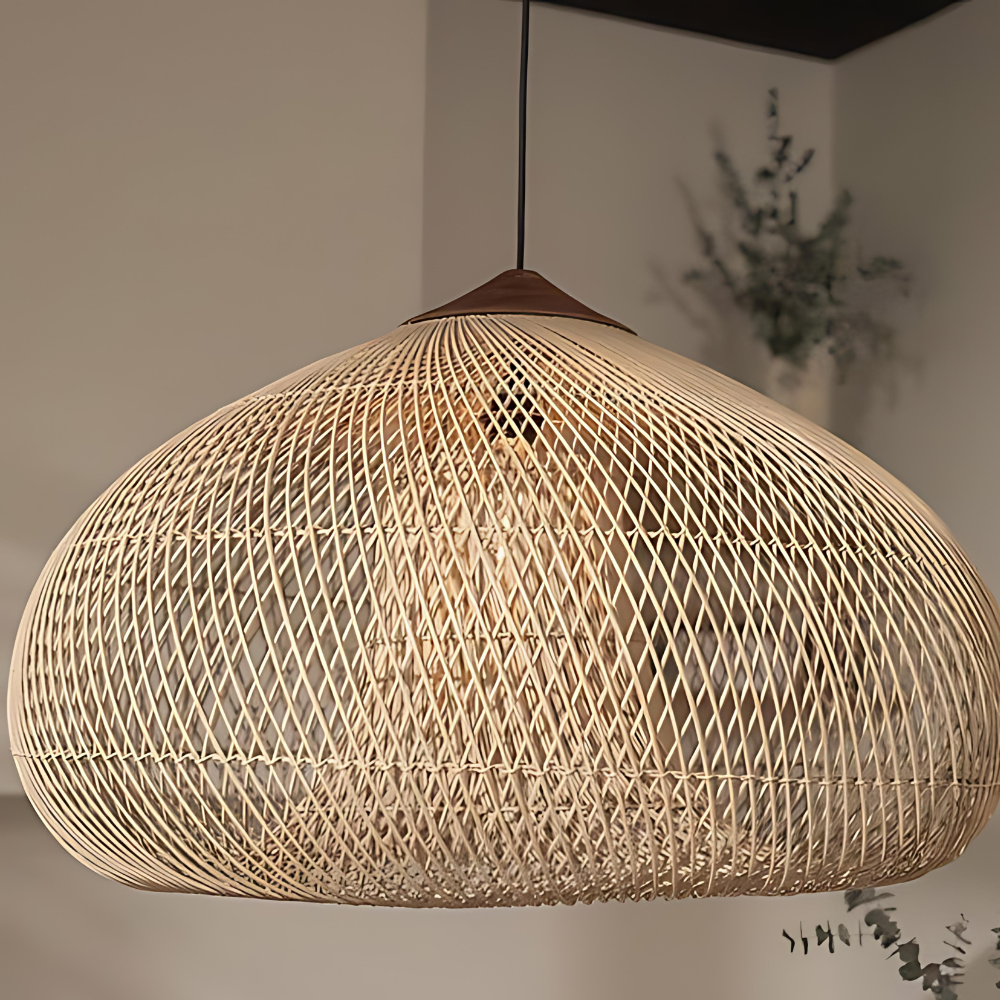 Pendant Light Rattan Handwoven E26 Boho Dining Room Kitchen Island Hanging Ceiling Fixture | Thomler