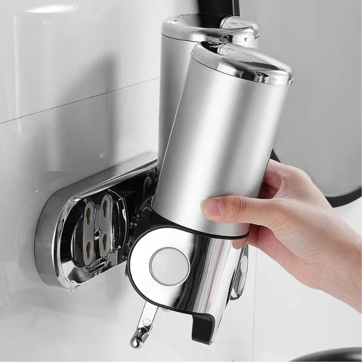 Wall Mount Soap Dispenser with Push Pump - Stainless Steel Liquid Holder for Shampoo, Lotion & Hand Wash in Bathroom, Kitchen, Shower | Thomler