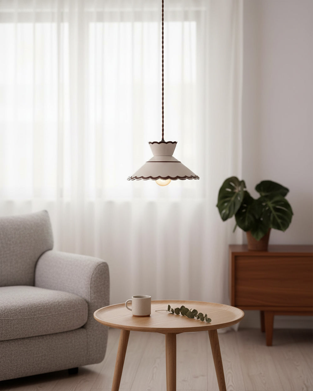 Pendant Light Ceramic 9.6 in Cream Vintage Dining Room Kitchen Island Hanging Ceiling Lamp | Thomler