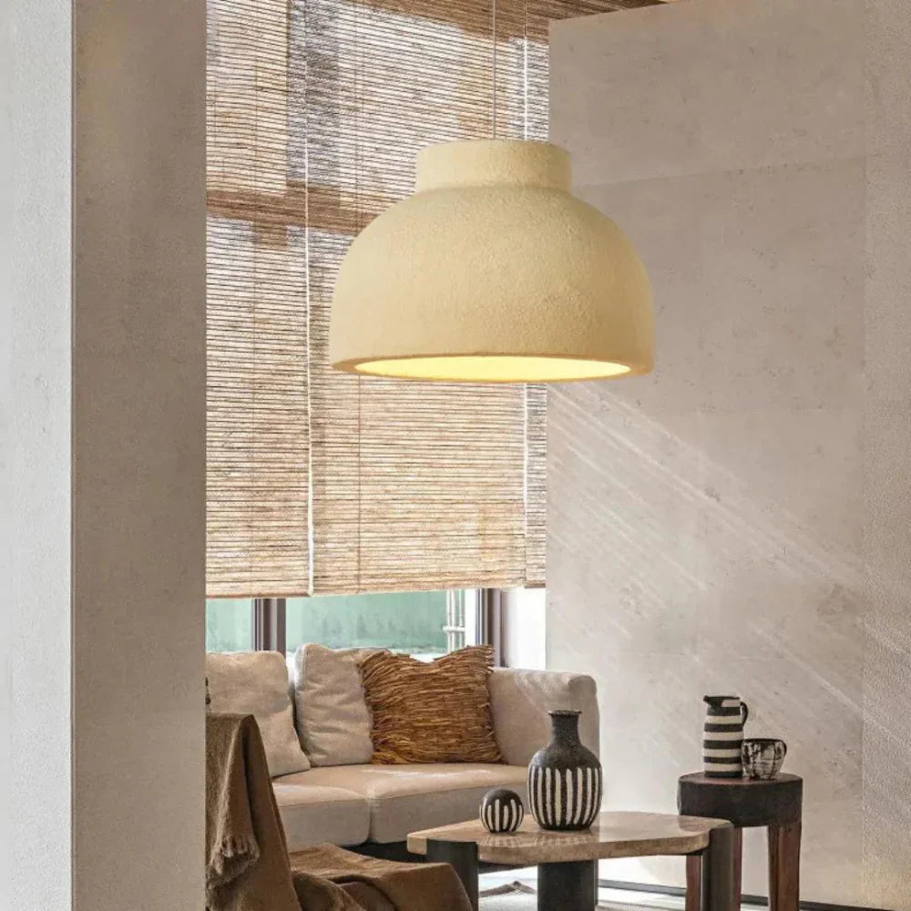 Pendant Light Polystyrene Dome 15.4 in White Dining Room Kitchen Island Hanging Ceiling Lamp Minimalist Nordic Wabi Sabi | Thomler