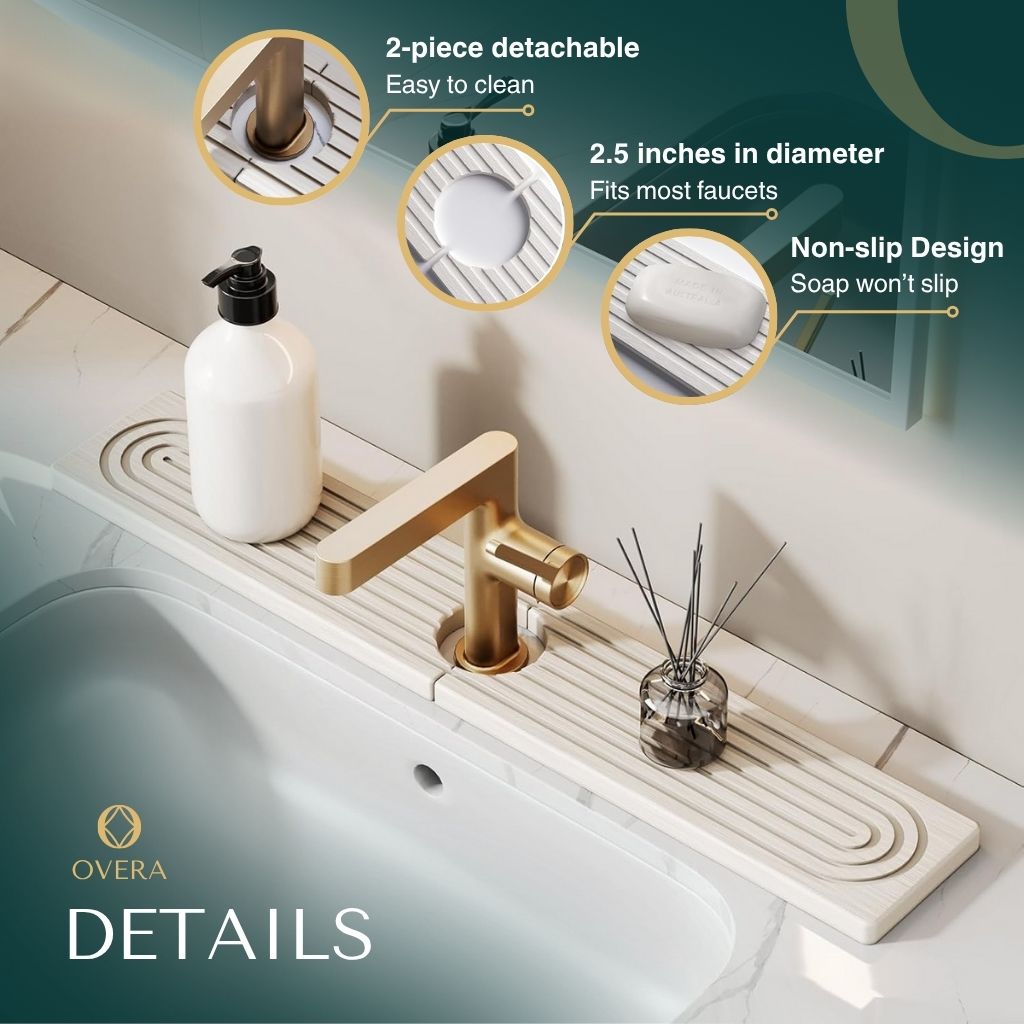 Diatomite Kitchen Sink Mat 23.6 in Fast-Drying Water-Absorbent Counter Protector for Modern Faucet Area Splashguard Drip Tray | Thomler