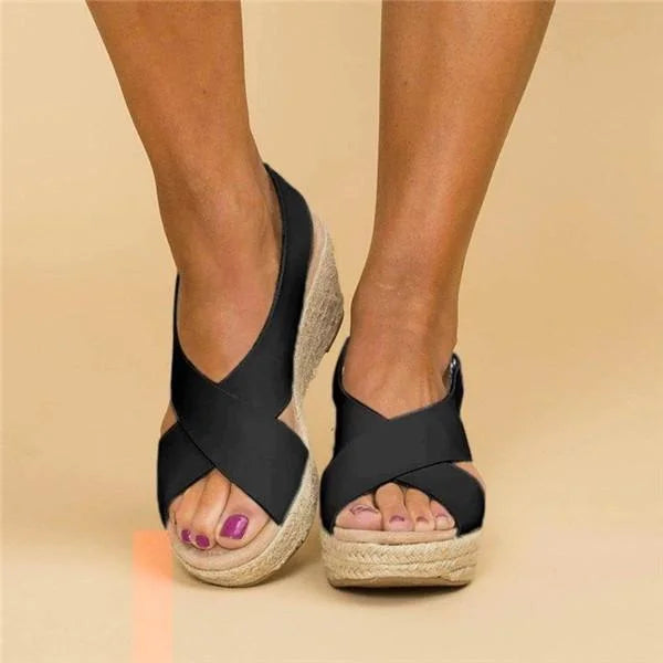 Women's Orthopedic Wedge Espadrilles with Elastic Straps – Cushioned Slip-On Summer Shoes for All-Day Comfort, Casual Outdoor Walking | Thomler