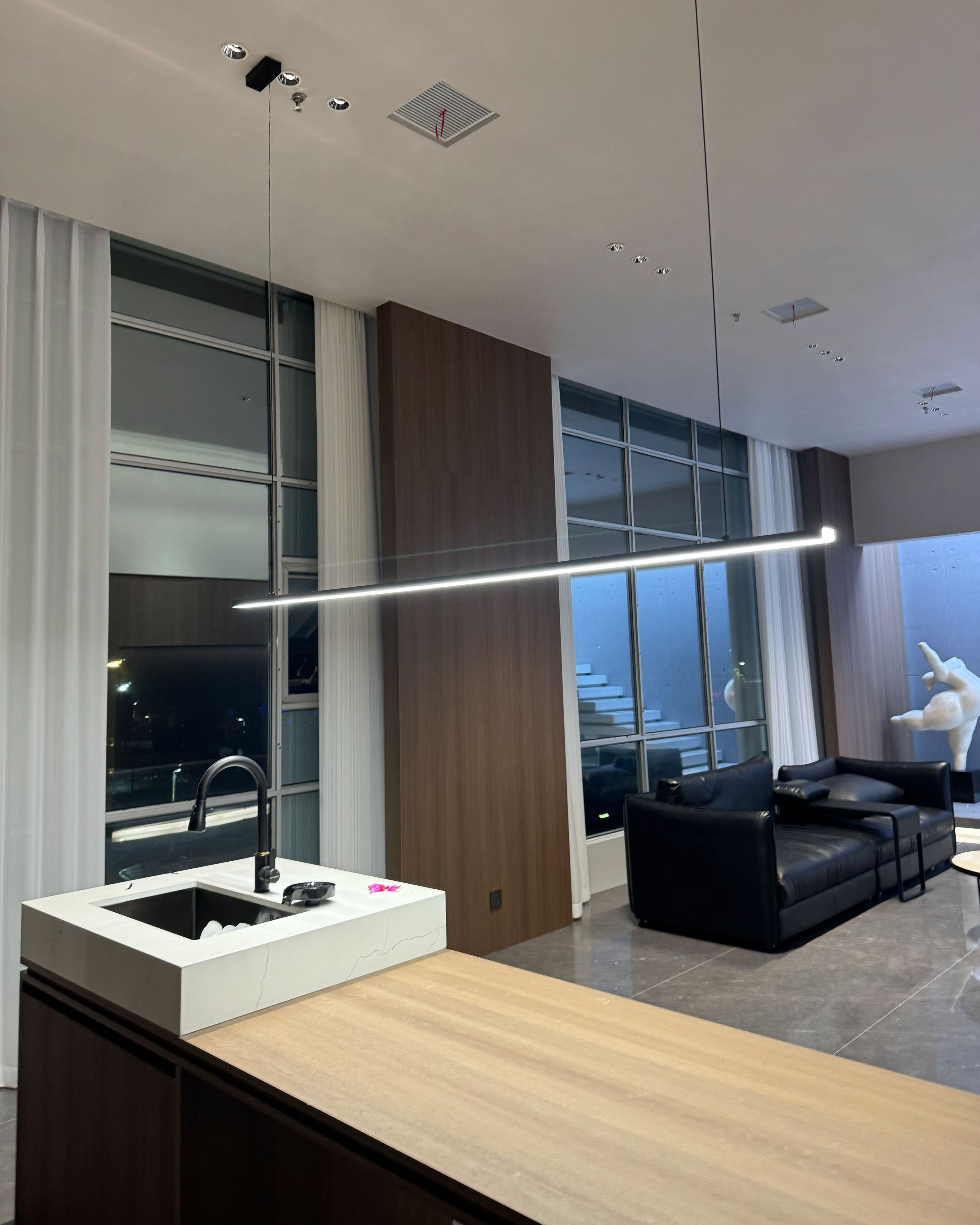Linear Pendant Light Metal 39 in Adjustable Kitchen Island LED Warm White 3000K-6000K Modern Dining Room Hanging Lamp | Thomler