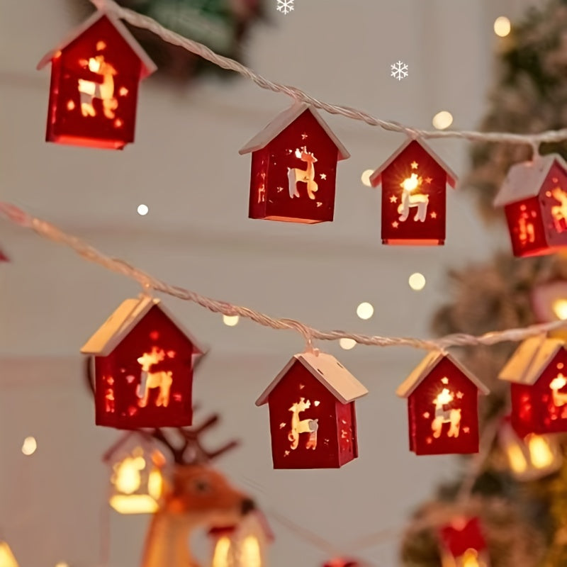 Holiday Village String Lights – Warm LED Cabin Garland for Windows & Walls – 6.5 ft Battery-Powered Christmas Decor with House | Thomler