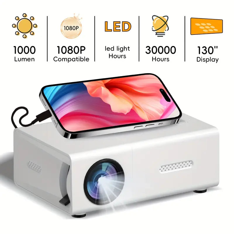 Compact HD Projector 720p with Fast Focus for Home Theater, Gaming & Presentations | Works with HDMI, USB, WiFi, Streaming Devices | Thomler