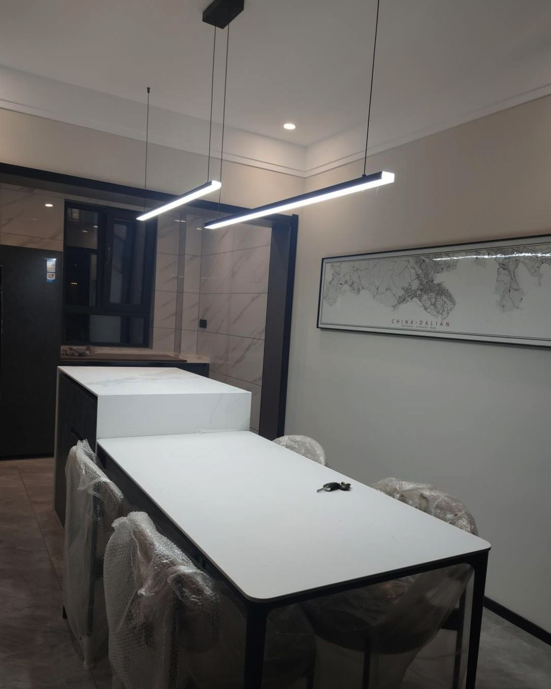 Linear Pendant Light Metal 39 in Adjustable Kitchen Island LED Warm White 3000K-6000K Modern Dining Room Hanging Lamp | Thomler