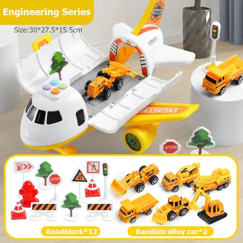Giant Push-Powered Cargo Airplane Playset with Emergency Vehicles & Traffic Signs for Ages 3-12 | Thomler