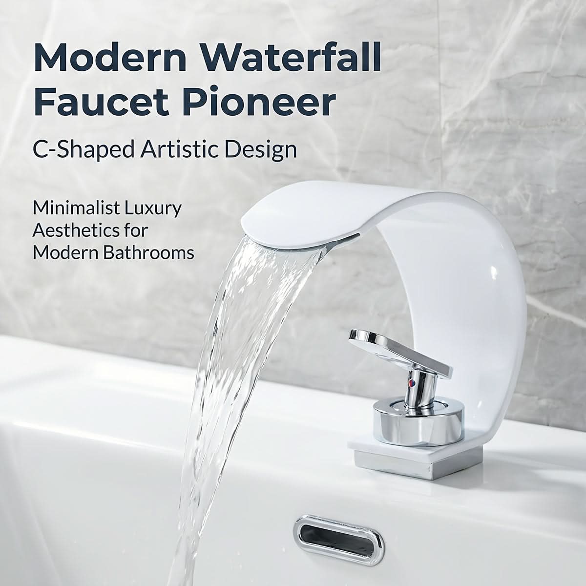 Curved Waterfall Bathroom Sink Faucet with Mirror Finish – Single Handle Hot & Cold Mixer Tap for Modern Vanity & Basin – Polished | Thomler