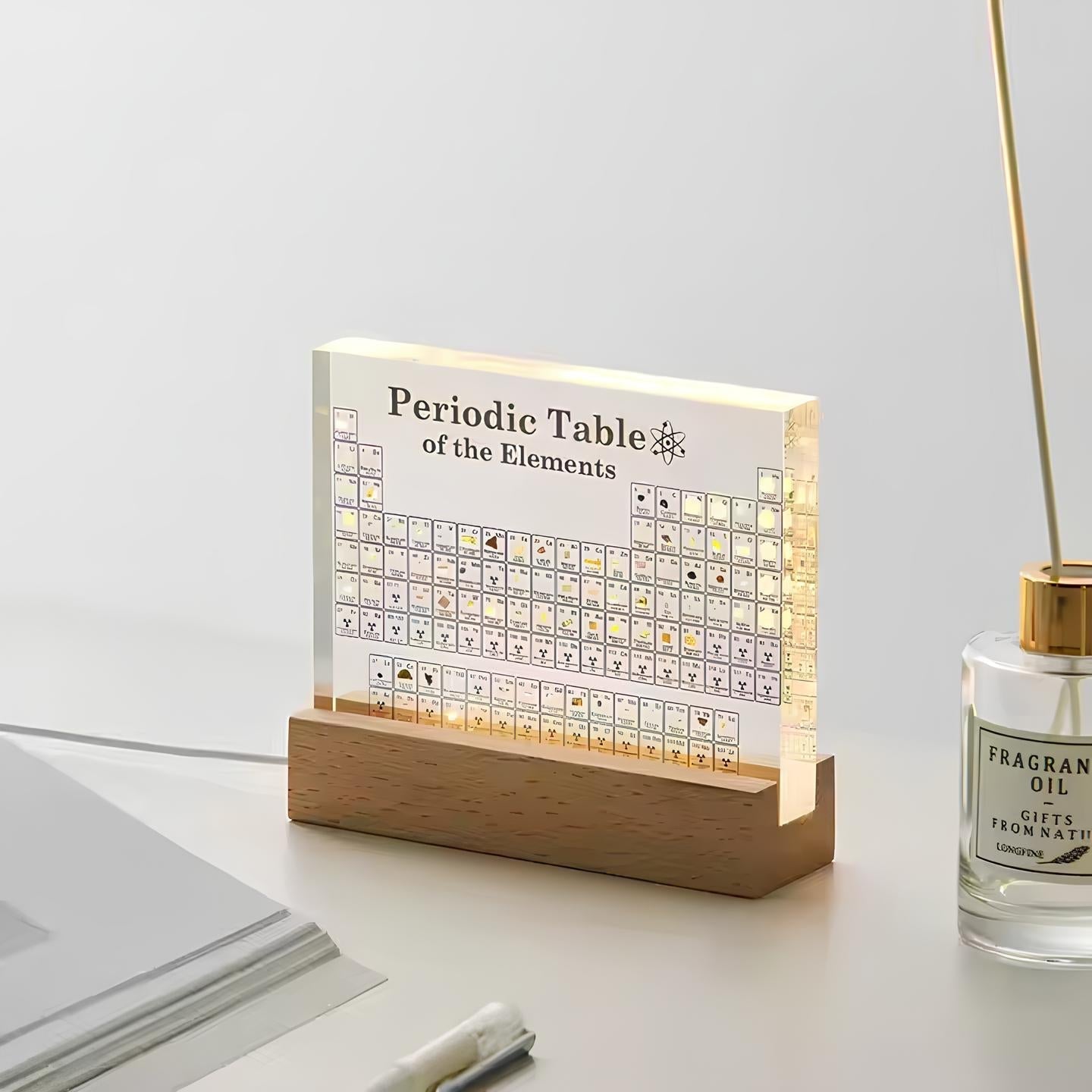 Illuminated Chemistry Display with 83 Authentic Element Specimens | Educational Desk Decor Acrylic Periodic Table Light for Science Lovers | Thomler
