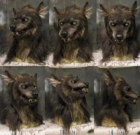 Lifelike Werewolf Mask with Faux Fur for Adults | Full Head Silicone Wolf Costume Mask | Halloween Party, Cosplay & Costume Events | Thomler
