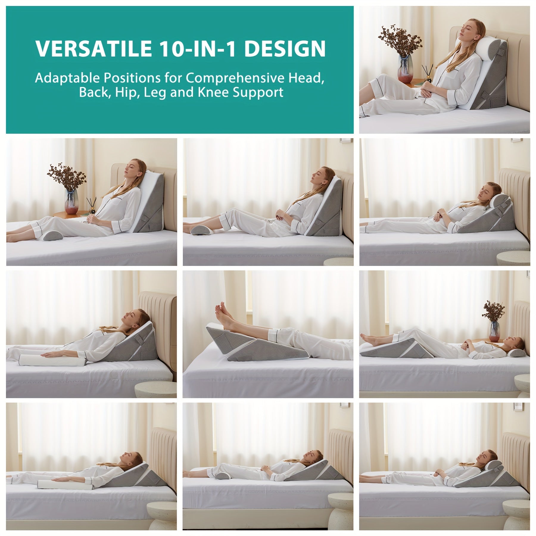 Adjustable Wedge Pillow for Bed – Leg, Back & Knee Support for Sleep & Recovery | Thomler