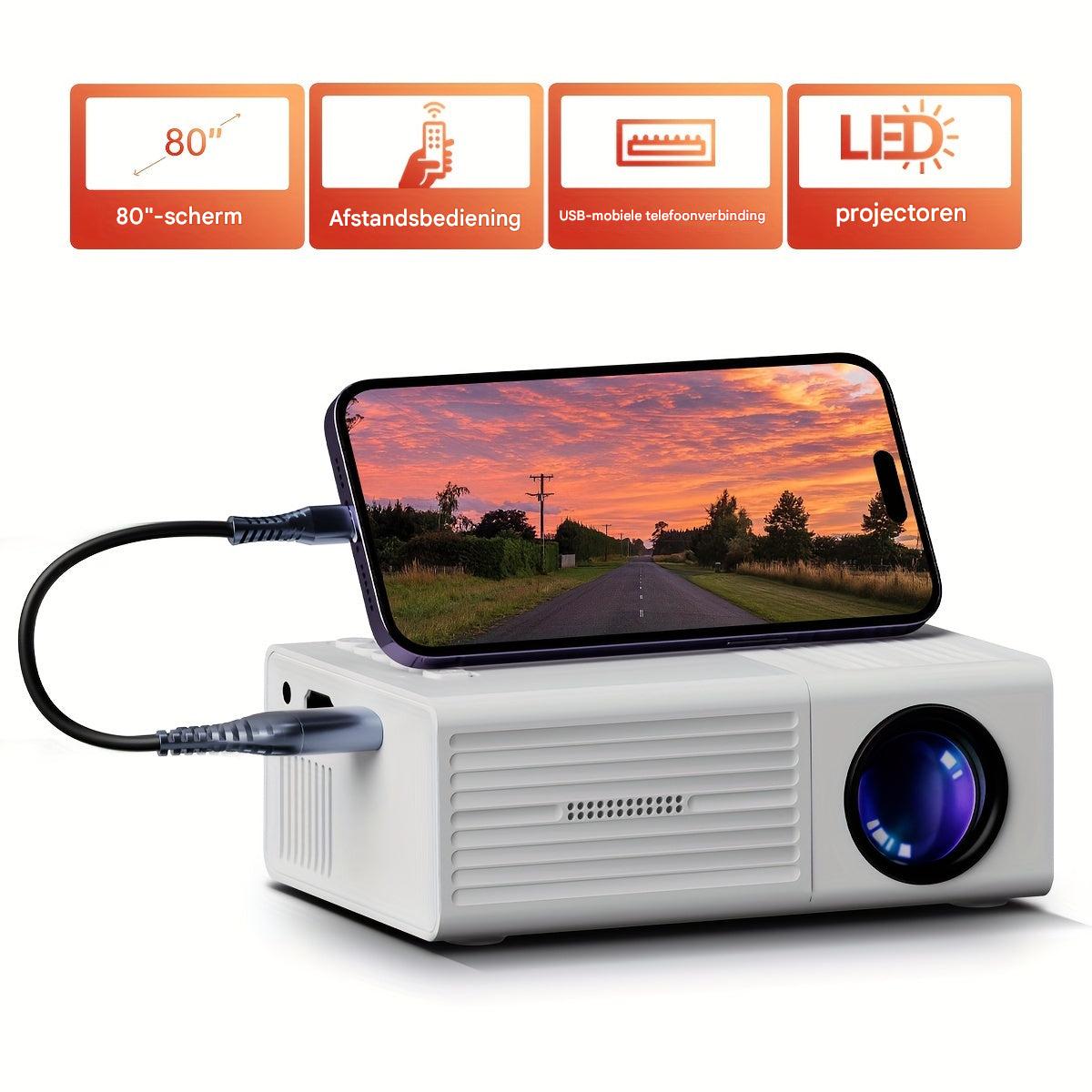 Portable HD Mini Projector 3000 Lumens LED Home Theater Display for Movies Gaming Presentations HDMI USB Compatible 80-Inch Screen Indoor | Thomler