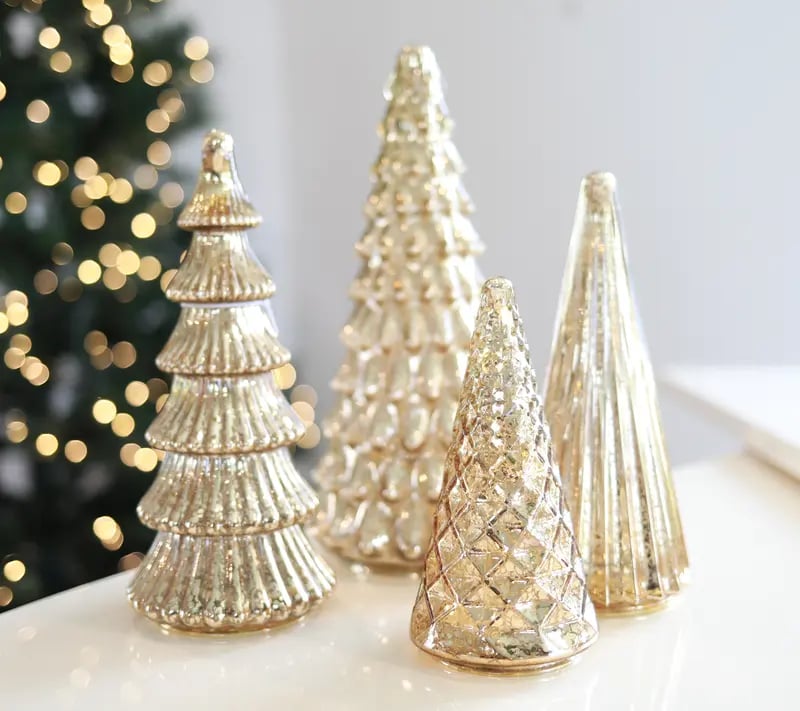 LED Crystal Christmas Tree Set of 5 with Timer – Battery Operated Tabletop Holiday Décor for Living Room, Mantel & Windowsill | Thomler