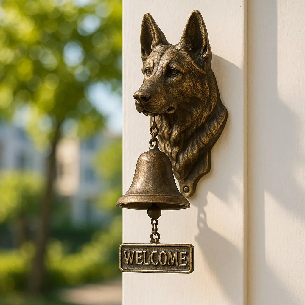 Cast Iron Dog Door Chime with Antiqued Copper Tone – Decorative Entry Bell for Porch, Front Door & Garden Gate | Thomler