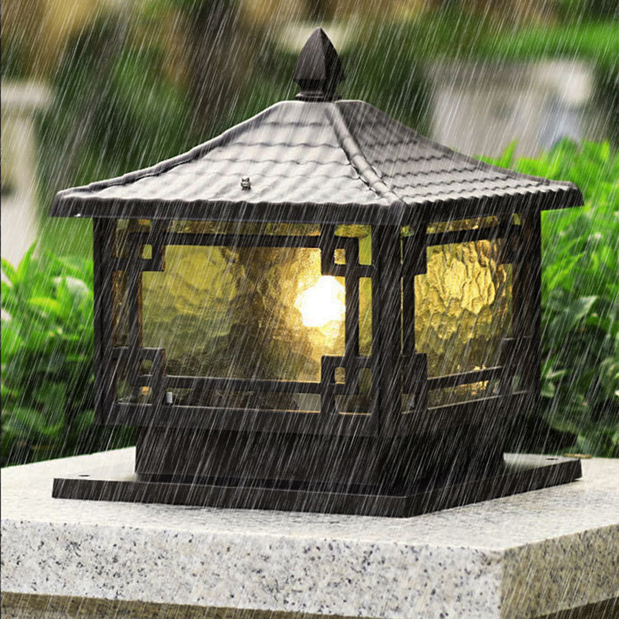 Traditional Post-Mount Garden Lantern – Coffee Gold Finish, All-Weather Aluminum, Glass Shade | Thomler