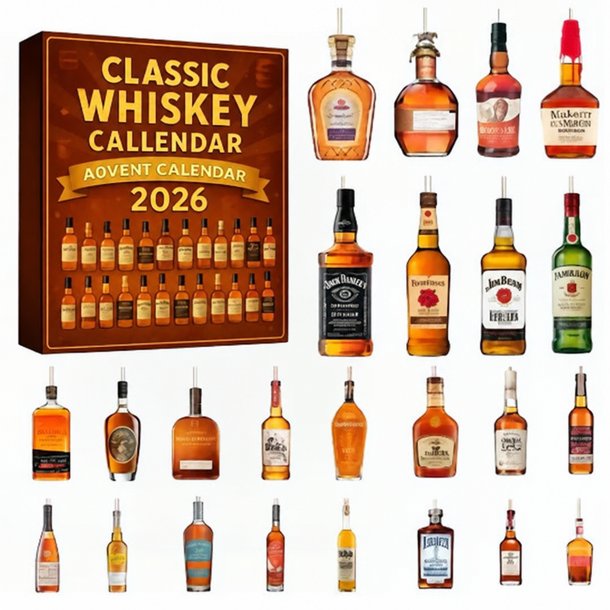 24-Day Holiday Countdown Display with Decorative Spirit Bottle Ornaments – Collectible December Tradition Set | Thomler