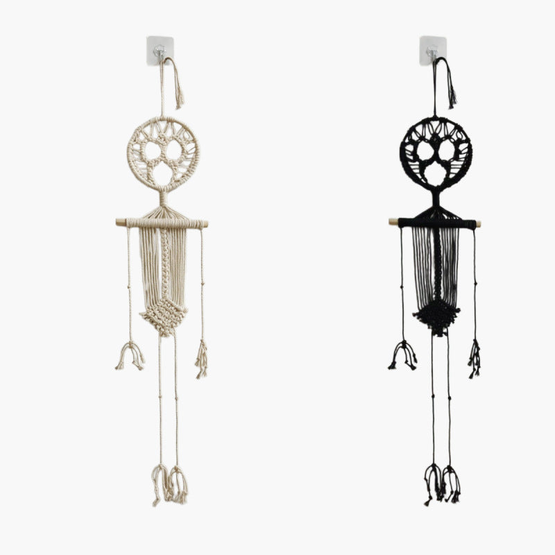 Handwoven Skull Art Tapestry Duo for Gothic Boho Decor – Hanging Rope Skeleton Ornament Pair – Textured Cotton Thread Door & Entryway Accent | Thomler