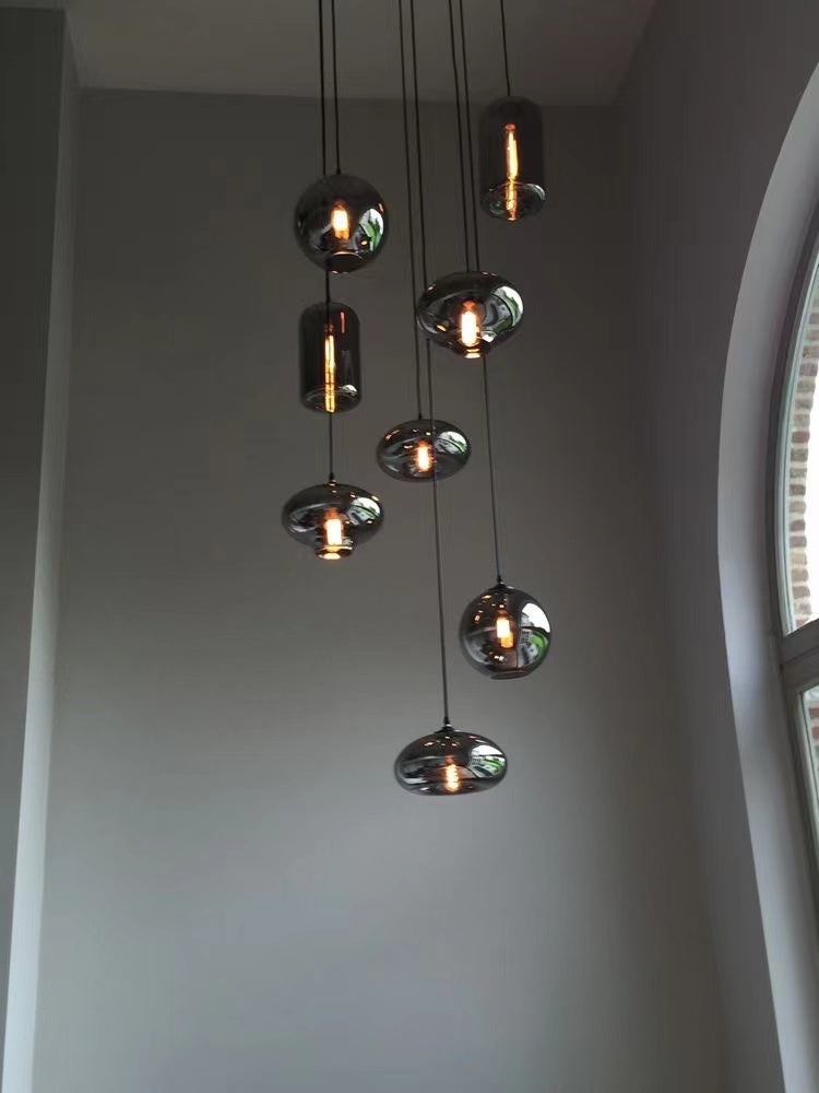 Spiral Glass Chandelier for Two-Story Entryway Multi-Light Dimmable Fixture for Stairwell Foyer Living Room High Ceiling | Thomler