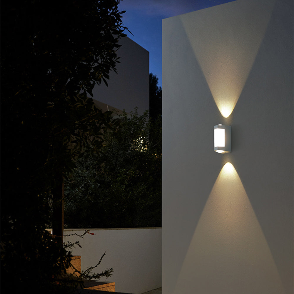 Outdoor LED Wall Sconce Dual-Light Up Down Modern Metal Waterproof Fixture for Porch Patio Entryway Black White Finish Geometric Exterior | Thomler