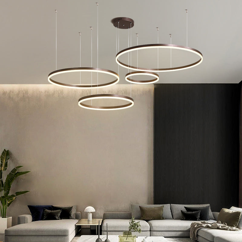 Tiered Ring Pendant Light Modern Metal Circular Chandelier for Dining Room Living Room Bedroom Kitchen Island Adjustable Height LED | Thomler