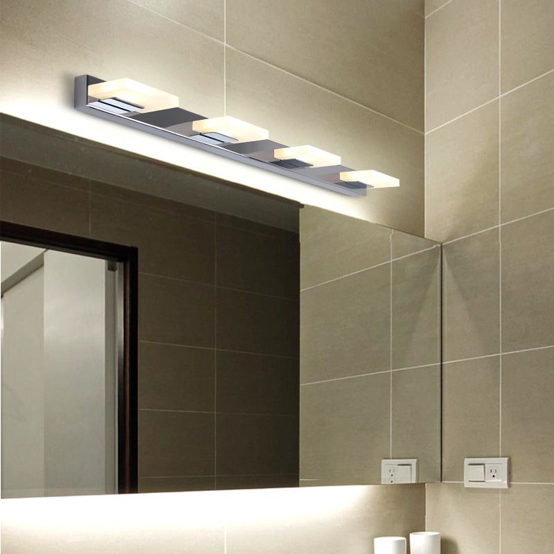 Modern Square LED Vanity Light Wall Sconce – Metal & Acrylic, Silver Finish, Rotatable Bulb for Bathroom Mirror Lighting | Thomler