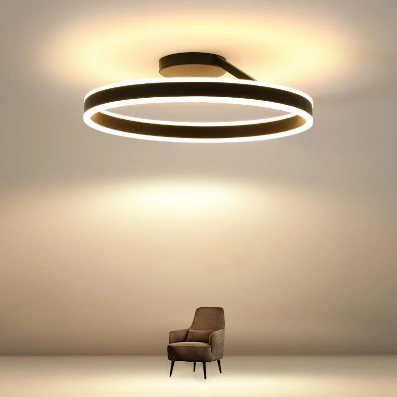 Ceiling Lamp Metal Ring LED 50.0 cm Black White Living Room Bedroom Dimmable Modern Flush Mount Light Fixture | Thomler