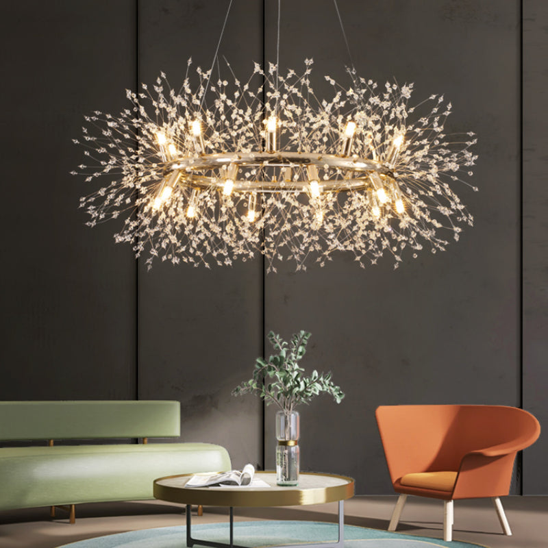 Crystal Starburst Chandelier – Modern Radial LED Fixture in Gold Metal | Thomler