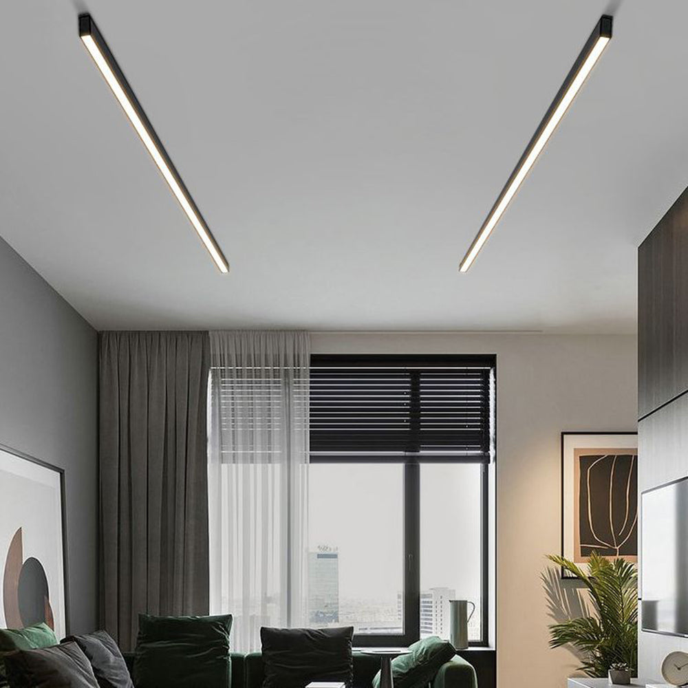 Modern Linear Black LED Flush Mount Ceiling Light Dimmable 24-47 Inch Metal for Kitchen Living Room | Thomler