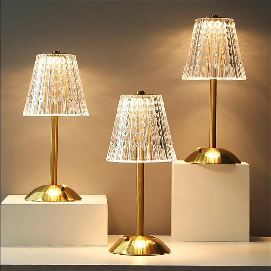 Table Lamp Acrylic Crystal Shade 23.0 cm Gold Bedroom Touch Dimmable USB Rechargeable Bedside Desk Reading Light | Thomler