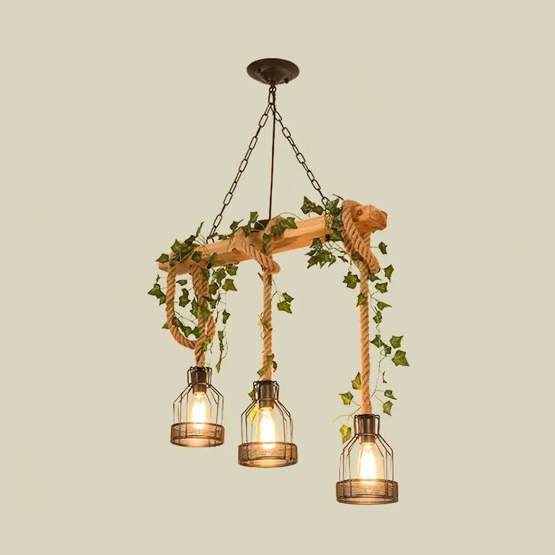 Rustic Industrial Wood Beam Ceiling Fixture with Metal Cages – 3 or 5 Light Overhead Chandelier for Kitchen Island, Dining Room & | Thomler