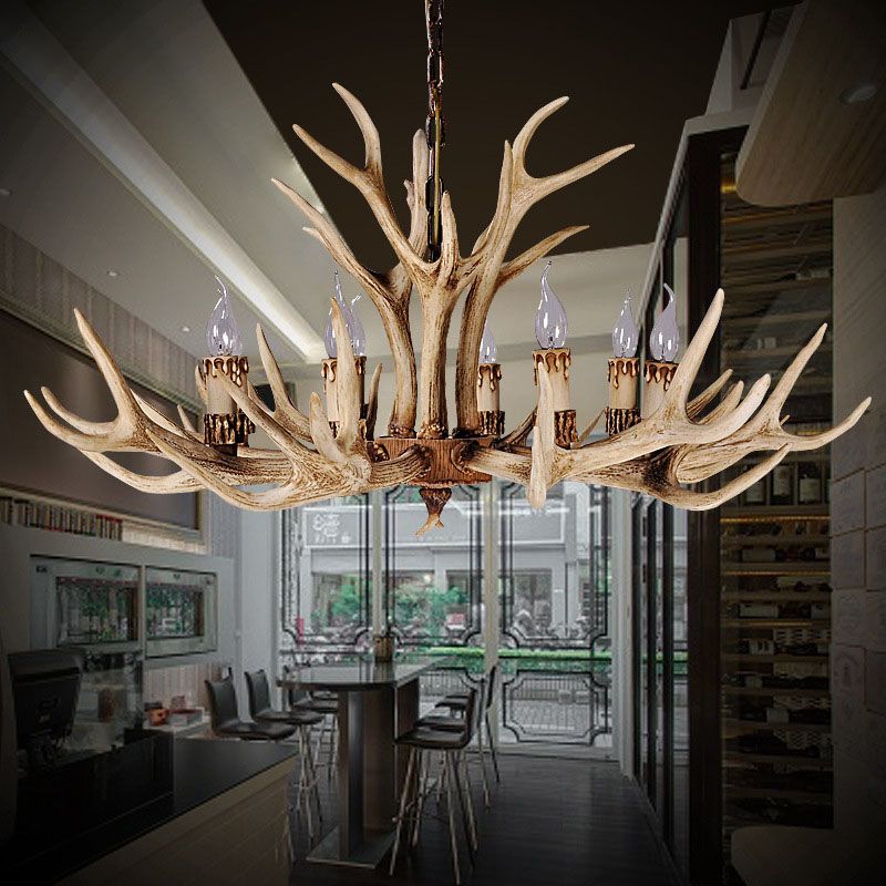 Antler-Inspired Rustic Hanging Light Fixture for Dining Room & Bedroom | Resin & Metal Design | E12 Candelabra Base | Thomler