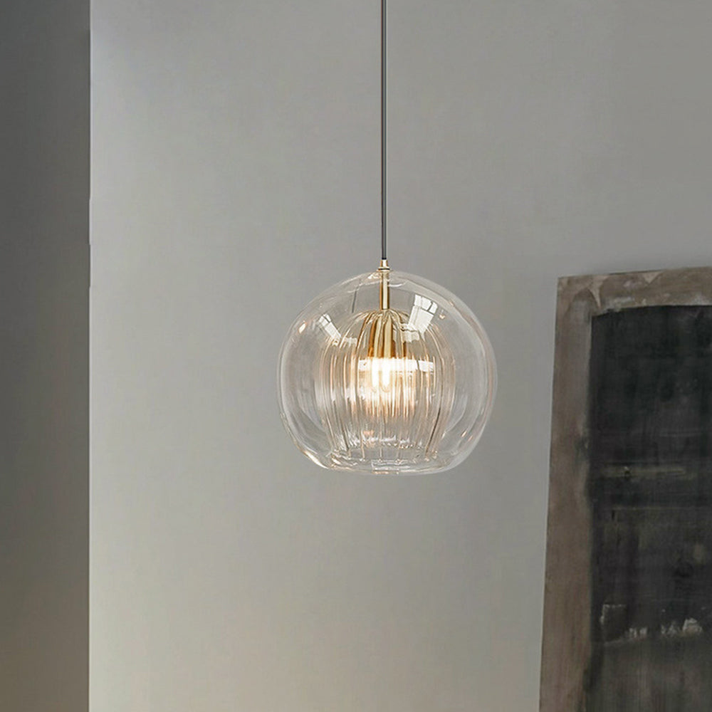 Spherical Glass Hanging Light with Metal Mount for Dining Room & Bedroom Ambient Lighting | Thomler