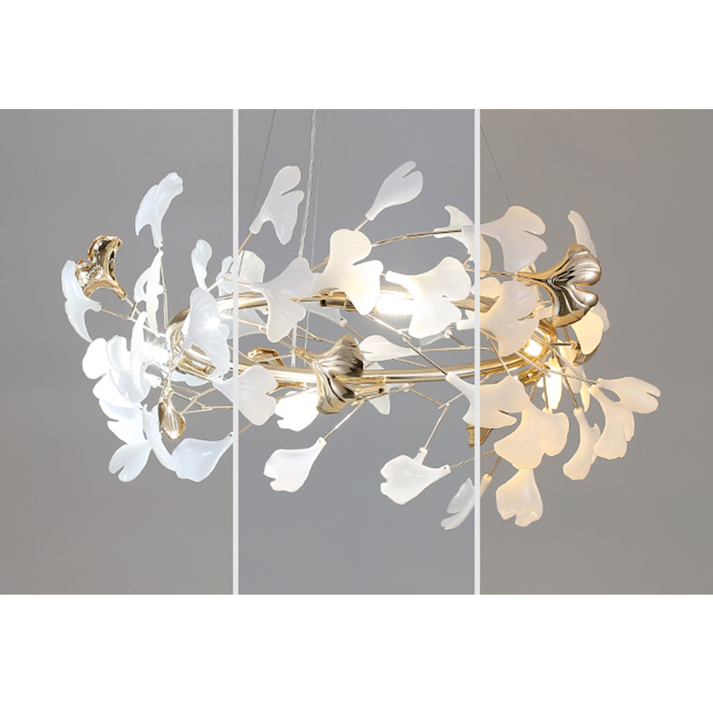 Ceramic Leaf Cluster Pendant Light with Adjustable Cord – Gold Metal Frame Multi-Bulb Chandelier for Dining Room, Living Room & Bedroom | Thomler