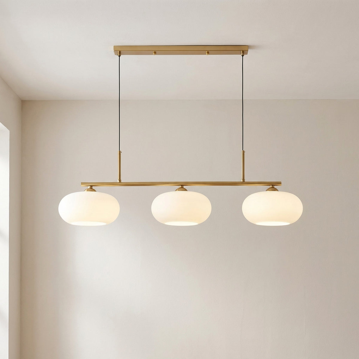 3-Light Geometric Pendant Lamp Industrial Metal & Glass Chandelier for Kitchen Island Dining Room Living Room Adjustable Height Modern | Thomler