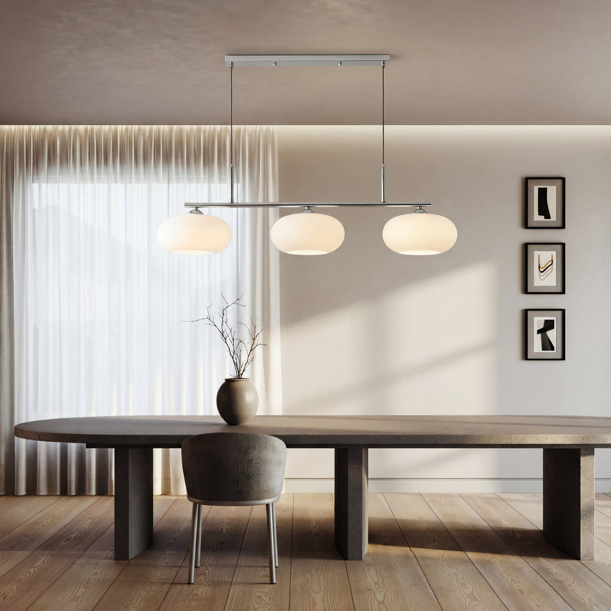 3-Light Geometric Pendant Lamp Industrial Metal & Glass Chandelier for Kitchen Island Dining Room Living Room Adjustable Height Modern | Thomler