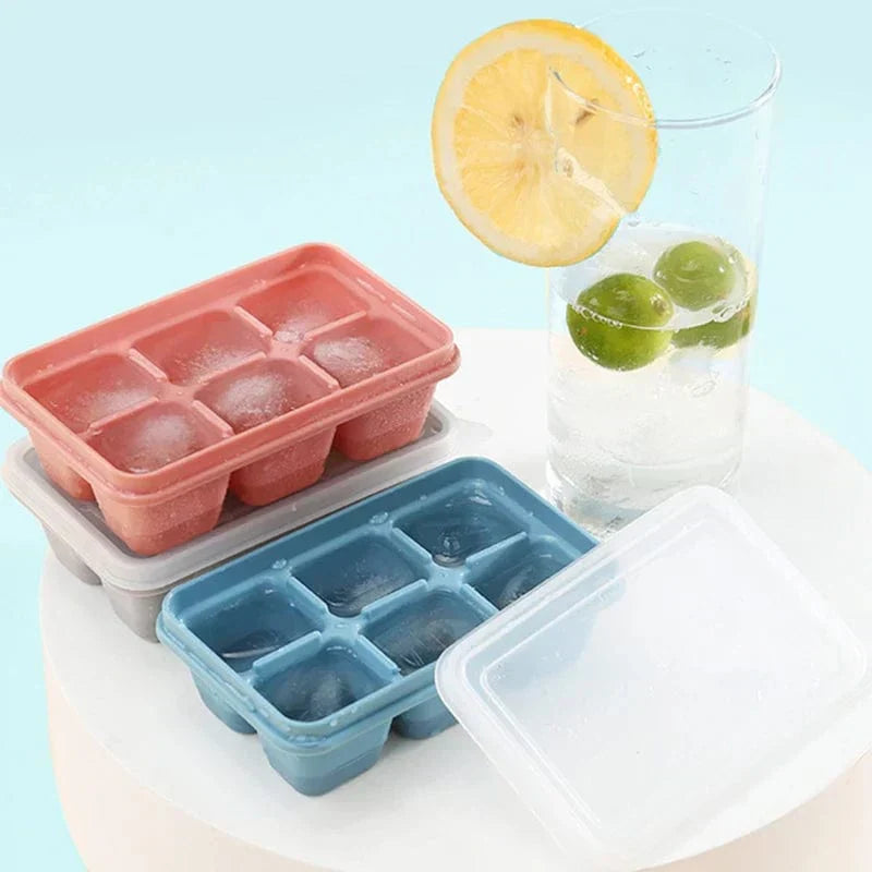 Stackable Freezer Ice Tray Set – 6-Cube Covered Molds for Water, Juice & More (3-Pack) | Thomler