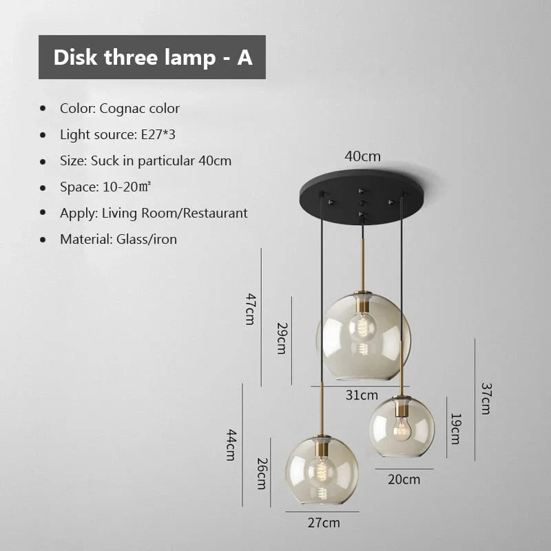 Pendant Light Glass 3 Light Cognac Copper Dining Room Kitchen Island Hanging Ceiling Fixture Modern | Thomler