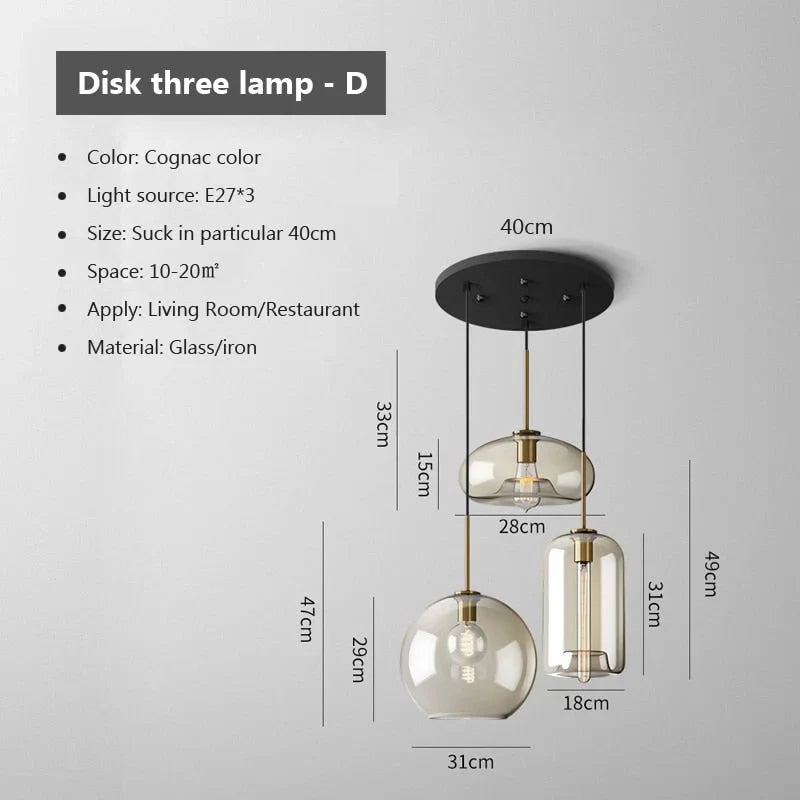 Pendant Light Glass 3 Light Cognac Copper Dining Room Kitchen Island Hanging Ceiling Fixture Modern | Thomler