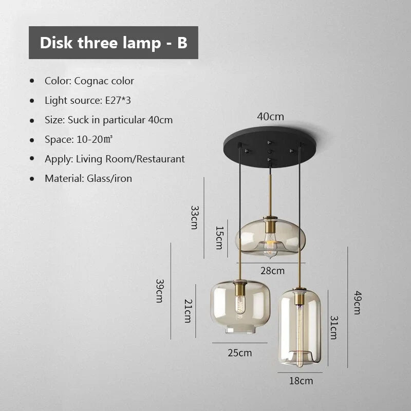 Pendant Light Glass 3 Light Cognac Copper Dining Room Kitchen Island Hanging Ceiling Fixture Modern | Thomler