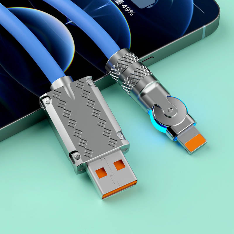 Rotating Fast-Charge Data Cable 120W USB Type-C iPhone Lightning Connector Braided Nylon Cord Gaming Power Transfer Lead 180-Degree Swivel F | Thomler