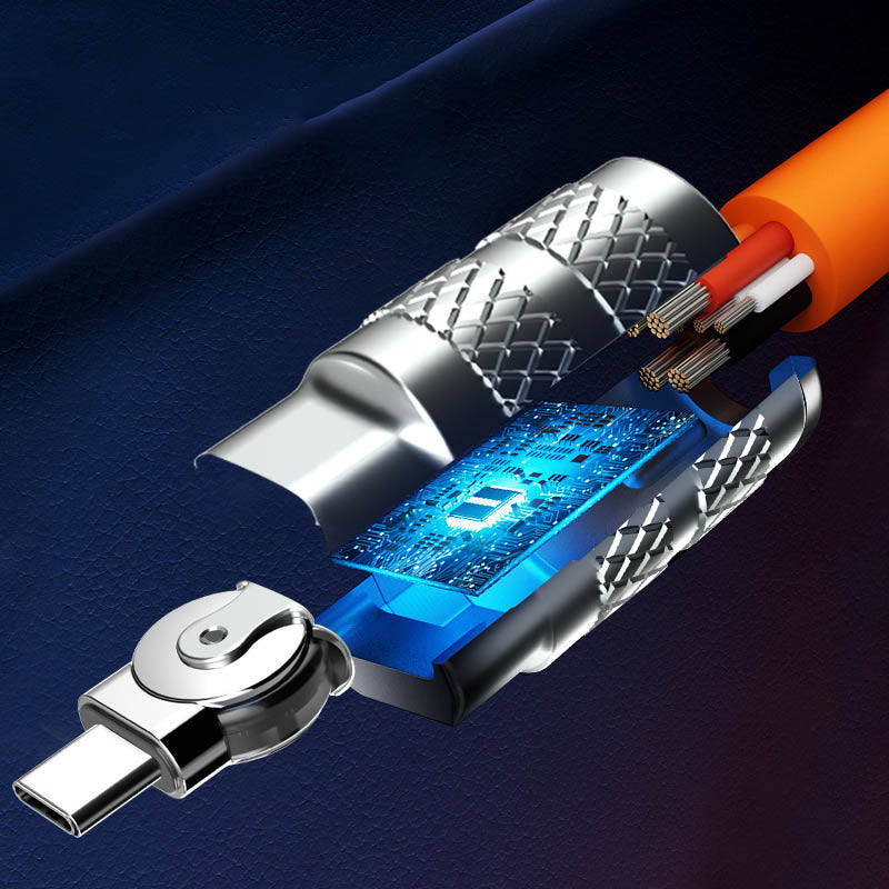 Rotating Fast-Charge Data Cable 120W USB Type-C iPhone Lightning Connector Braided Nylon Cord Gaming Power Transfer Lead 180-Degree Swivel F | Thomler