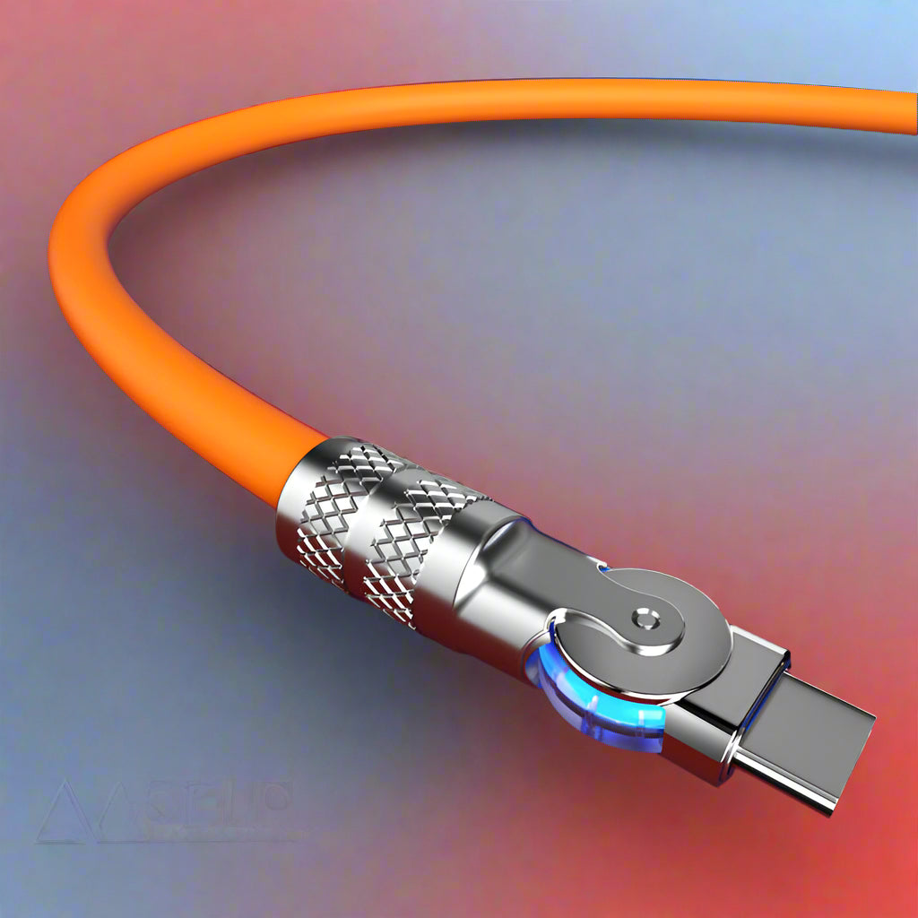 Rotating Fast-Charge Data Cable 120W USB Type-C iPhone Lightning Connector Braided Nylon Cord Gaming Power Transfer Lead 180-Degree Swivel F | Thomler
