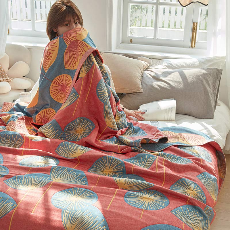 Reversible Cotton Quilt King Size Lightweight Coverlet Bedspread Dandelion Floral Print Breathable Summer Blanket for Bedroom Couch Air | Thomler