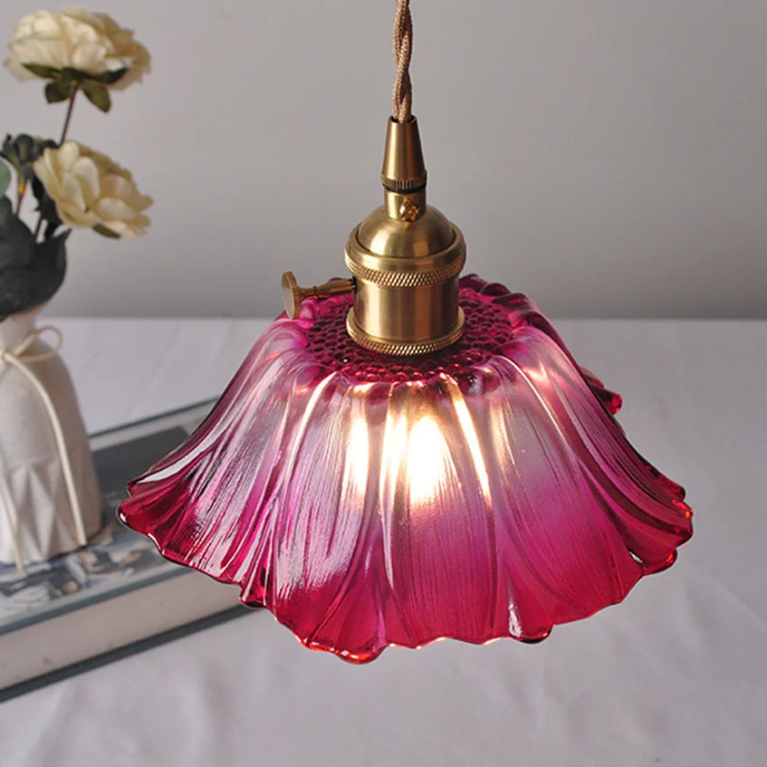 Pendant Light Ribbed Glass 28.0 cm Deep Red Dining Table Hanging Ceiling Lamp Vintage Hallway Lighting E27 | Thomler