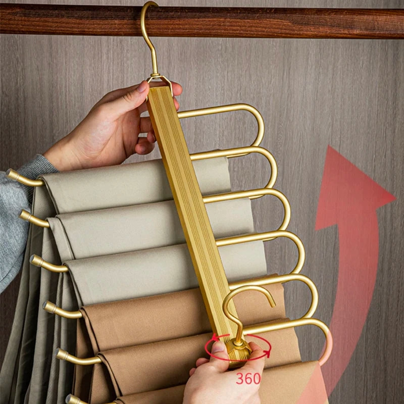 Trouser Hanger Aluminium 36.0 cm Gold 6 Tier Wardrobe Space Saving Clothes Organiser Swivel Closet Storage Rack | Thomler