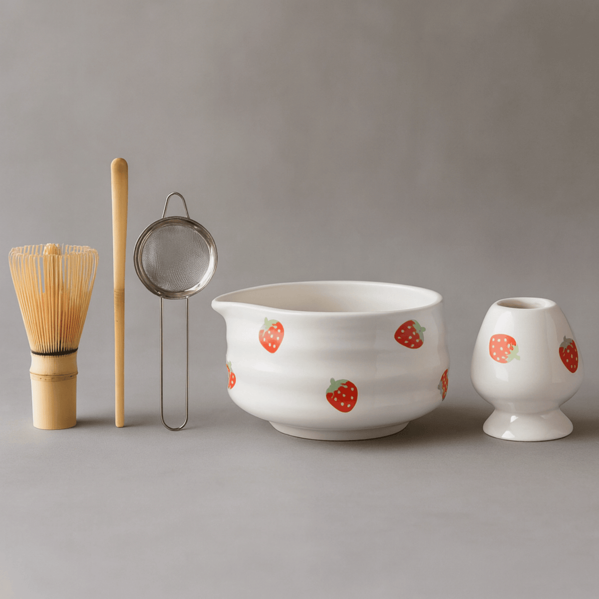 Japanese Ceramic Tea Bowl Set with Bamboo Whisk & Accessories – Berry Motif | Thomler