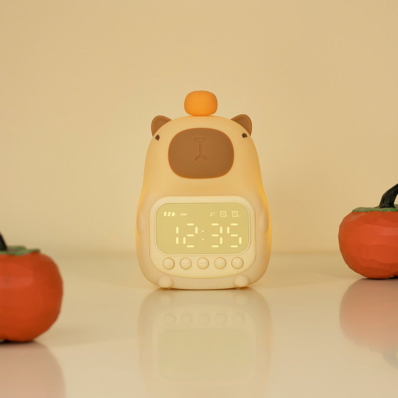 Capybara Night Light Alarm Clock for Kids & Adults | Touch Control Bedside Lamp with Rechargeable Battery & Adjustable Brightness | Thomler