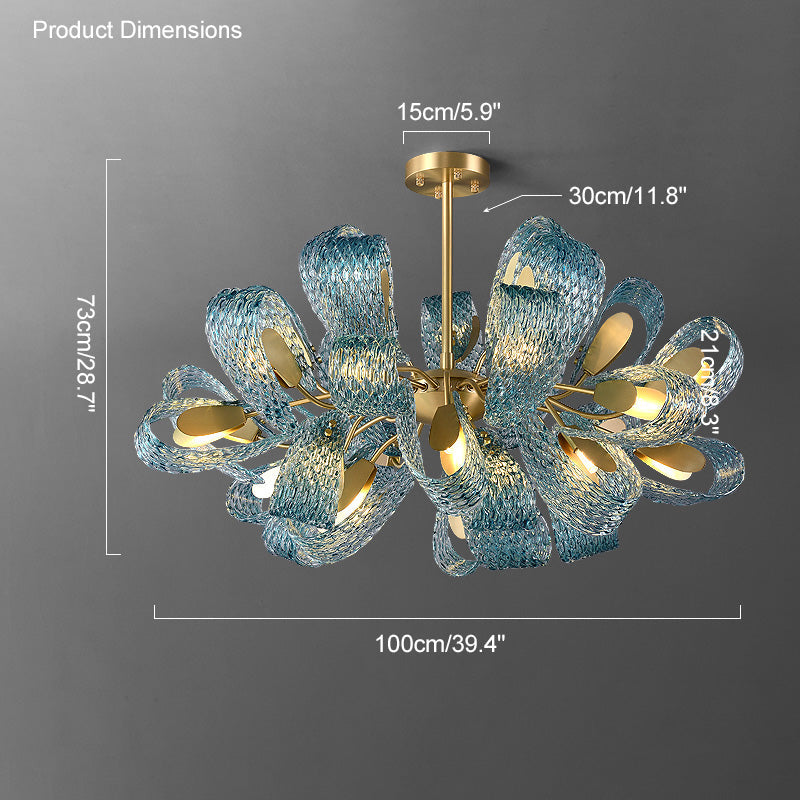 Chandelier Art Glass 19 Lights 95W Blue Peacock Dining Room Living Room Statement Lighting | Thomler