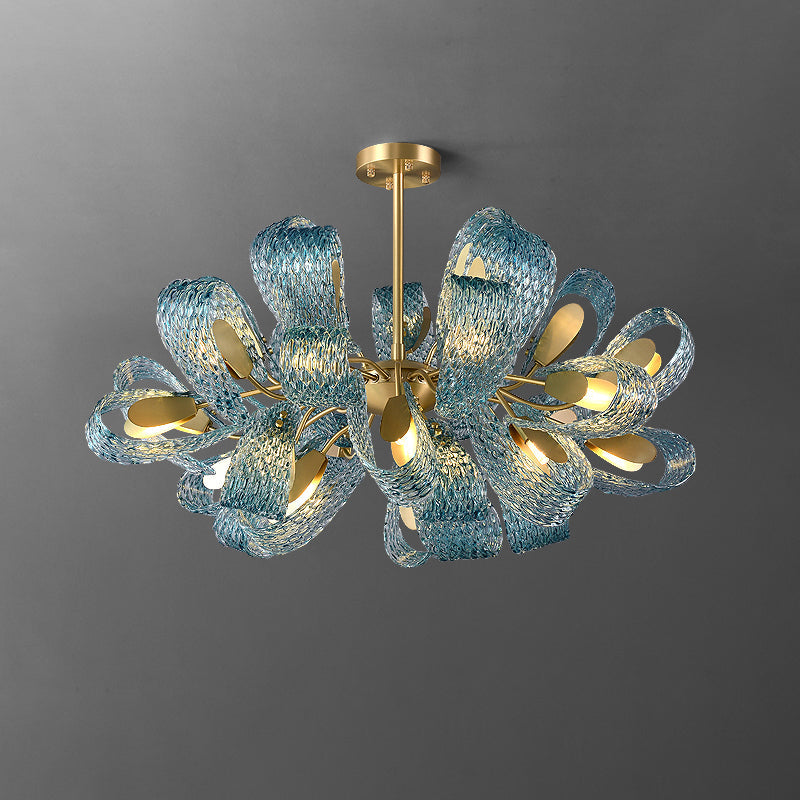 Chandelier Art Glass 19 Lights 95W Blue Peacock Dining Room Living Room Statement Lighting | Thomler