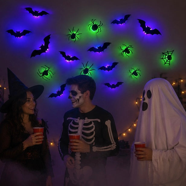 Light-Up Halloween Bat & Spider Stickers – 3D Glow Decals for Spooky Party Walls & Windows | Thomler